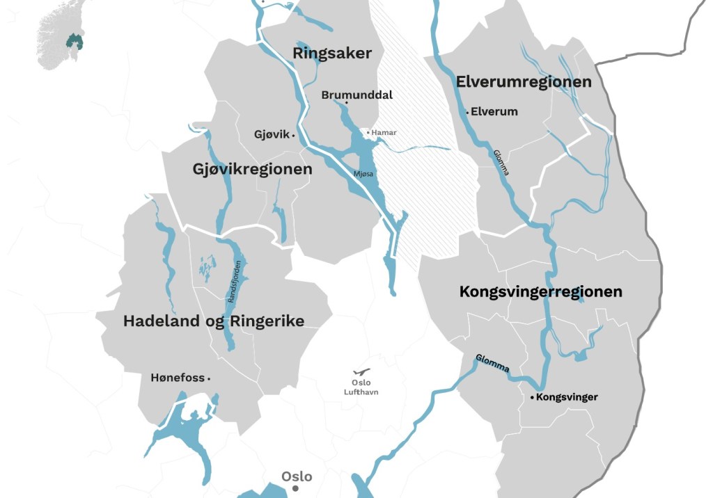 Map of Øst-Norge regions